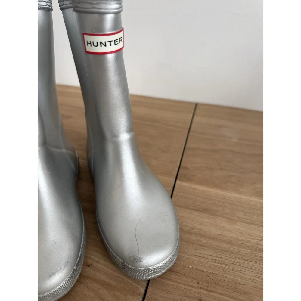 Hunter Kids First Classic Silver Rain Boots Waterproof Rubber Size 11 Toddler